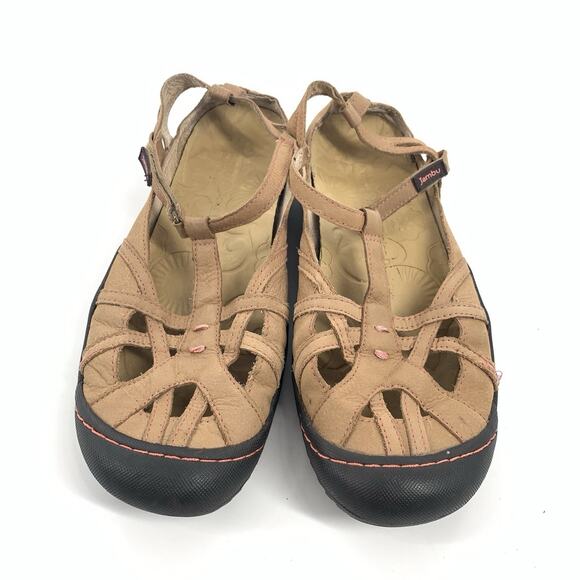 $120 Jambu Dune Strappy Leather Sandals 8.5 All Terra Sport Walking Shoes Tan - Picture 2 of 9